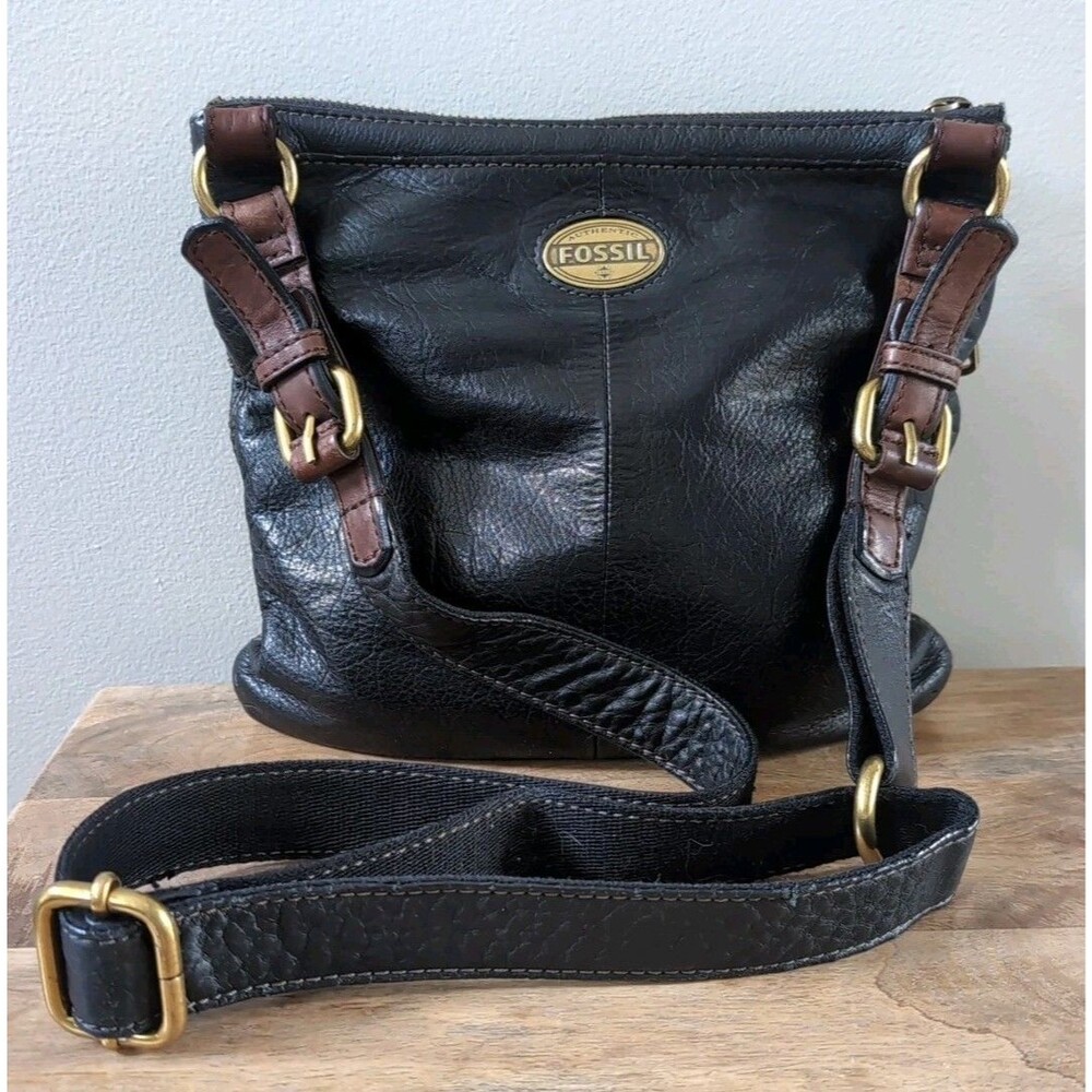 FOSSIL Explorer Crossbody Bag Black Leather Vintage
